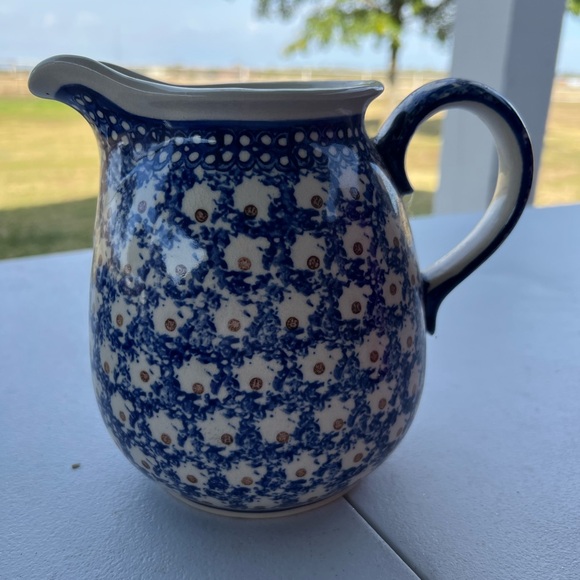 🔥 Sale. Blue and White Floral Ceramic Pitcher Made in Poland - Picture 5 of 6